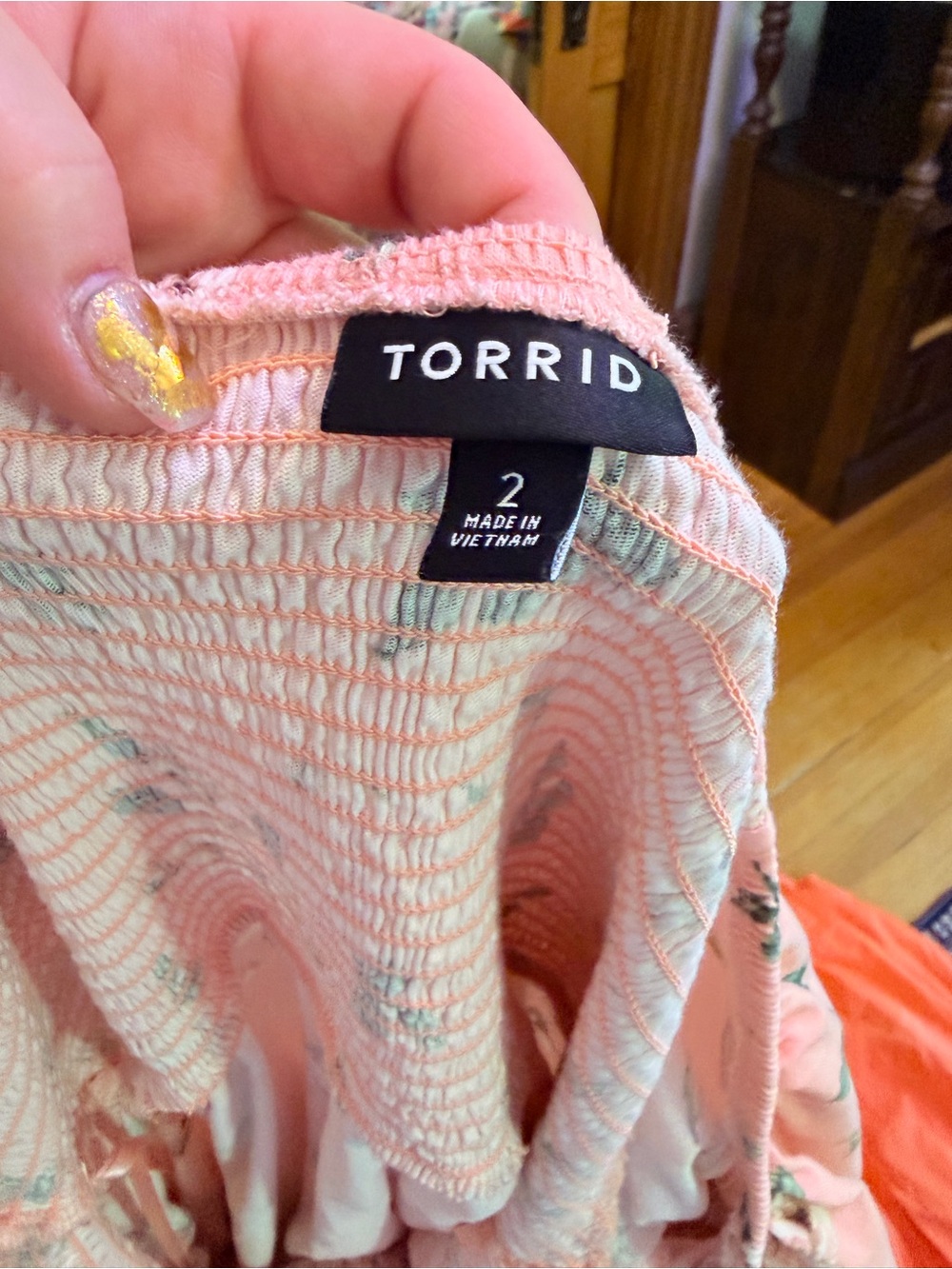 Torrid peach floral dress with smocked bodice - Picture 3 of 3